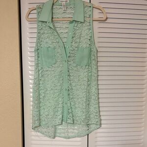 Ambiance Mint Green Lace Button-Up Blouse